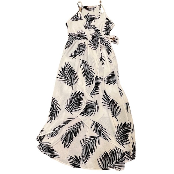 Dream of Me Dresses & Skirts - Womens Palm Leaf Wrap Midi Dress Medium Tropical Beach Vacation Resort Tie Waist